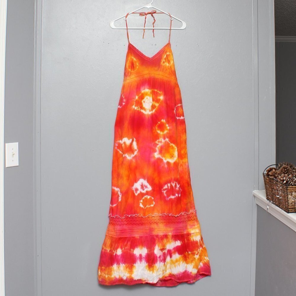 Old Navy tie dye halter maxi linen blend dress